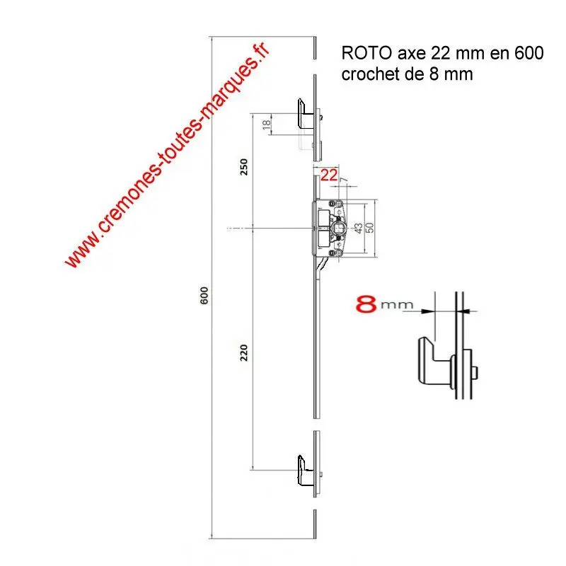 axe 22 en 600 crochet de 8 mm